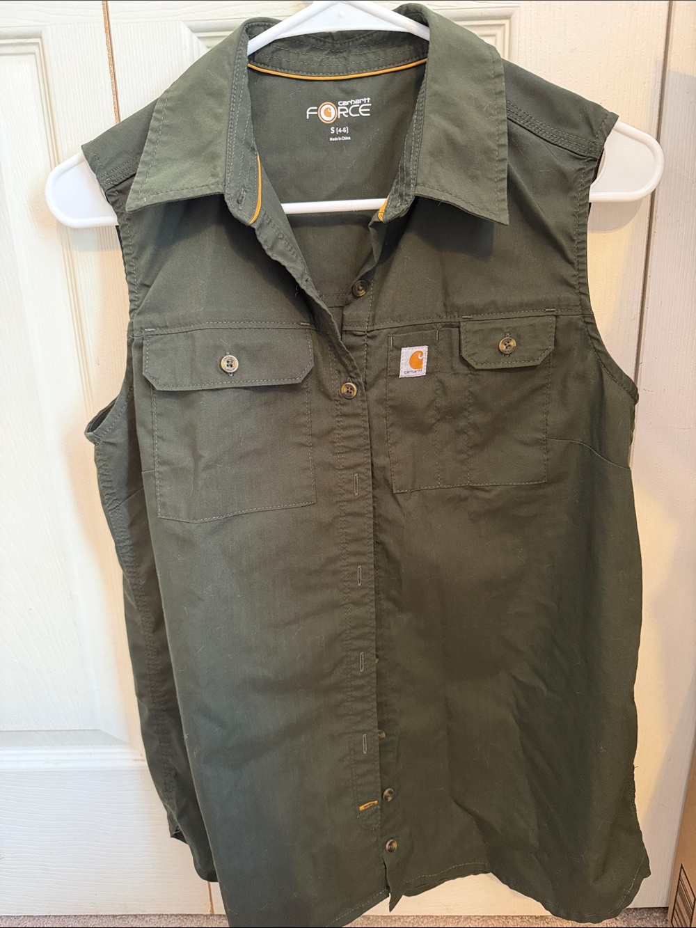 Carhartt Olive Green Sleeveless Work Shirt - Button Front